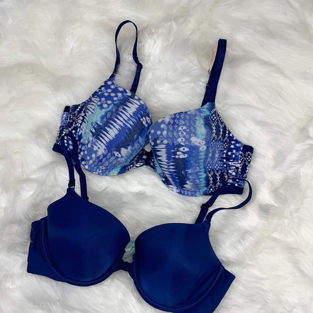 *VICTORIAS SECRET* Lot of 2 Lined Demi Bras 38C Front Hook Mediterranean